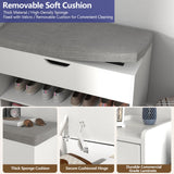 Gyfimoie Shoe Storage Bench, Farmhouse Entryway Bench with Drawer, 2-Tier Shoe Bench with Seat Cushion & Lift Top Storage Box, Slim Shoe Cabinet Bench for Entryway, Living Room, Bedroom (White) Gyfimoie