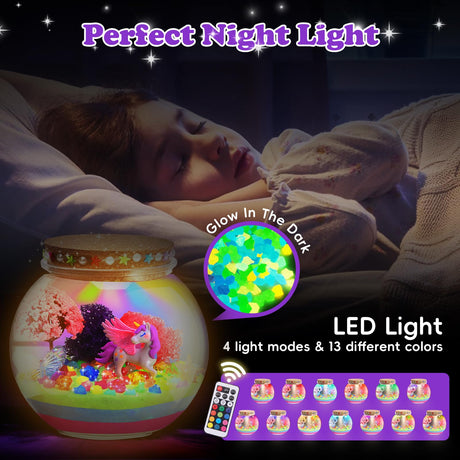 Unicorn Light-Up Terrarium Kit for Kids - Multicolor LED Night Light Birthday Gifts - Unicorn Toys for Girls Ages 4-6 7 8 9 10 Year Old - Kids Arts and Crafts Kit kiddgroo