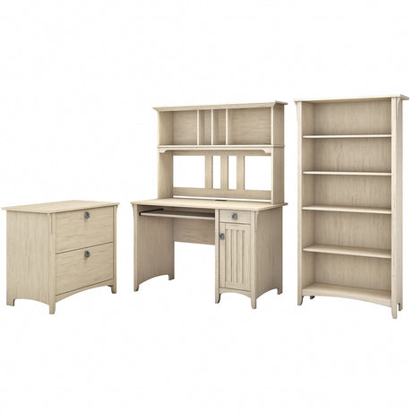 Bush Furniture Salinas Mission Desk with Hutch, Lateral File Cabinet and 5 Shelf Bookcase in Antique White Bush Business Furniture