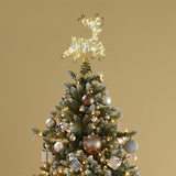 Juegoal Lighted Reindeer Christmas Tree Topper, Metal Xmas Glitter Elk Treetop Ornaments with 30 LED Warm White Lights, Battery Powered Light up 2D Deer Christmas Tree Decorations, Golden Juegoal