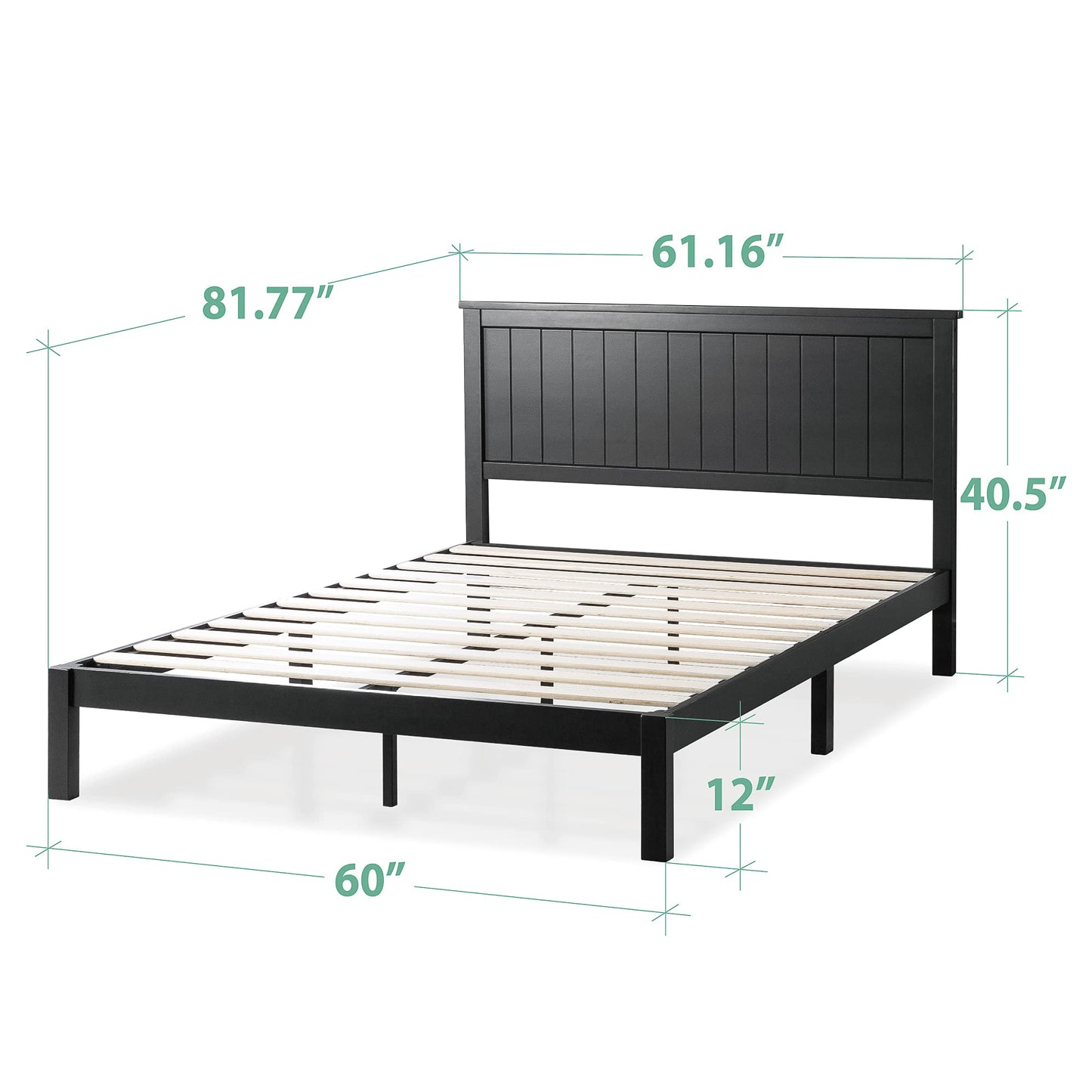 Santiago Black Wood Platform Bed Frame with Supportive Slats - No Box Spring Needed, Easy Assembly, Queen Size - WoodArtSupply