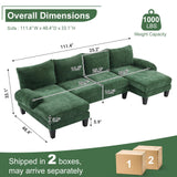 Karl home U-Shape Sectional Sofa Couch 111" Modern 4-Seat Sofa with Chaises Chenille Fabric Upholstered Covertible Couch with Wood Grain Legs for Living Room, Reception Room, Apartment, Green Karl home
