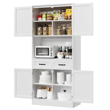 HOSTACK 71“ Tall Kitchen Pantry Storage Cabinet, Modern Kitchen Hutch Bar Cabinet with Microwave Stand, Wood Buffet Sideboard with Hutch, Cupboard with Drawers, Shelves for Dining Room, White