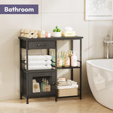 SWTYMIKI Coffee Bar Cabinet for Home - Farmhouse Coffee Stand Station Multi-Purpose Storage Cabinet with Adjustable Feet, Drawers - Kitchen Bar Table for Living Room, Corner, Small Space, Black SWTYMIKI