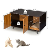 PETSITE Cat Litter Box Enclosure, Wooden Litter Box Cabinet with Divider, Scratching Pad & Metal Legs, Litterbox Enclosure Furniture with Double Doors, Hidden Litter Box, 35.5 x 20 x 20 inch PETSITE