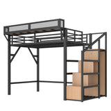 Bellemave Twin XL loft Bed with Storage Stairs, Wardrobe, Shelves, Metal Twin XL Size Loft Bed Frame for Adults, Kids, Teens, Black+Natural Wood Bellemave