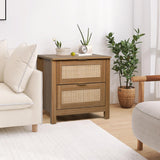 AILEEKISS Night Stand Set of 2 Rattan Nightstands with Wireless Charging Station, Wood Accent Bed Side End Tables with 2 Rattan Drawers, Modern Bedside Stand for Bedroom, Living Room (Natural Oak) AILEEKISS