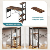 Bestier Computer Desk with LED Lights, Gaming Desk with 4 Tier Shelves, 44 Inch Office Desk with Storage Bag & Printer Shelf (Rustic Brown) Bestier