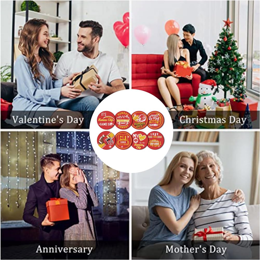 Bartogro 8 Pcs Diamond Painting Coaster Kits, DIY Football Diamond Art Coasters with Holder Sports Diamond Art Crafts Supplies for Kansas City Design Bartogro