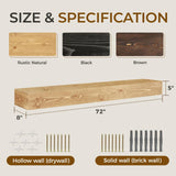 YLYHSST 72" Fireplace Mantel, 5'' Thick Handmade Hollow Solid Wood Wall Long Floating Shelf with Invisible Wood Brackets, Wood YLYHSST
