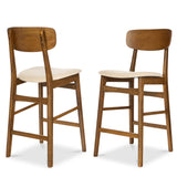 Best Choice Products Bar Stool Set of 2, Modern Farmhouse Counter Height Stools w/Armless Upholstered Cushioned Seat, Wooden Curved Backrest - Walnut/Cream Best Choice Products