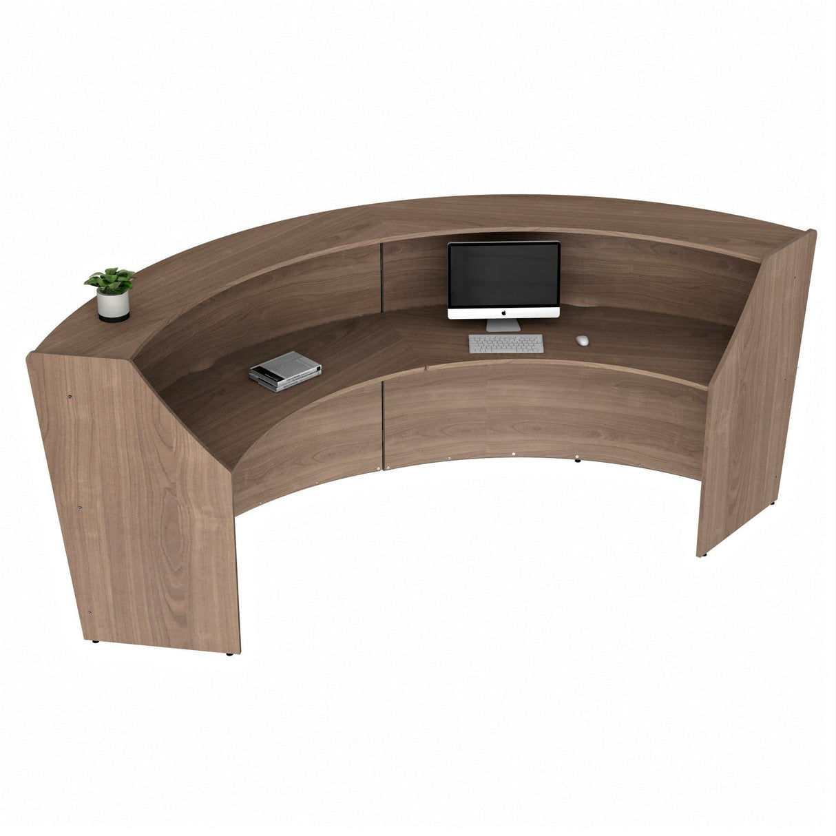Linea Italia Curved Modern Office Desk Easy to Assembly 2 Panel Reception Counter for Lobby, Salon, 124" x 49", Walnut Linea Italia