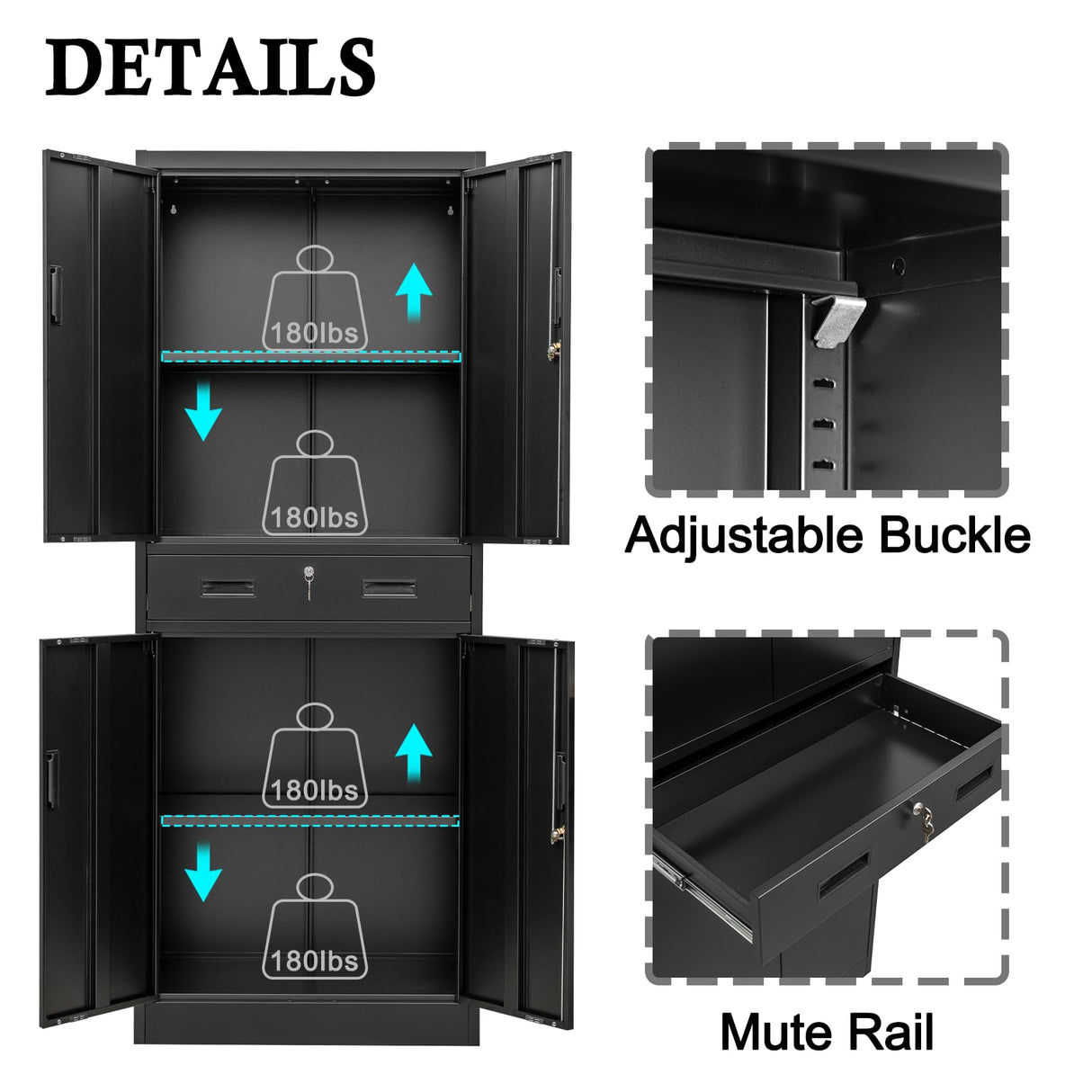 BESFUR Metal Cabinet, Garage Storage Cabinet with Drawer and Adjustable Shelves for Garage, Office, School - Black BESFUR