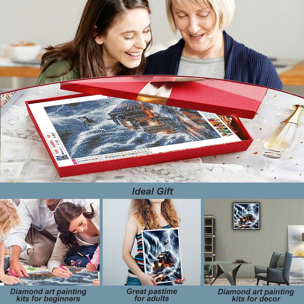 hill froeistung 5D Truck Diamond Art Painting Kits for Adults,Tsunamis Diamond Art for Beginners, DIY Full Drill Flag Diamond Art Painting(12X12 inch) hill froeistung