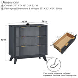 T4TREAM 32" Tall Fluted Nightstand, Modern Side Table with Faux Marble Top, 3 Drawers End Table w/Storage, Bedside Table for Bedroom, Living Room, Curved Profile Design, Dark Grey T4TREAM