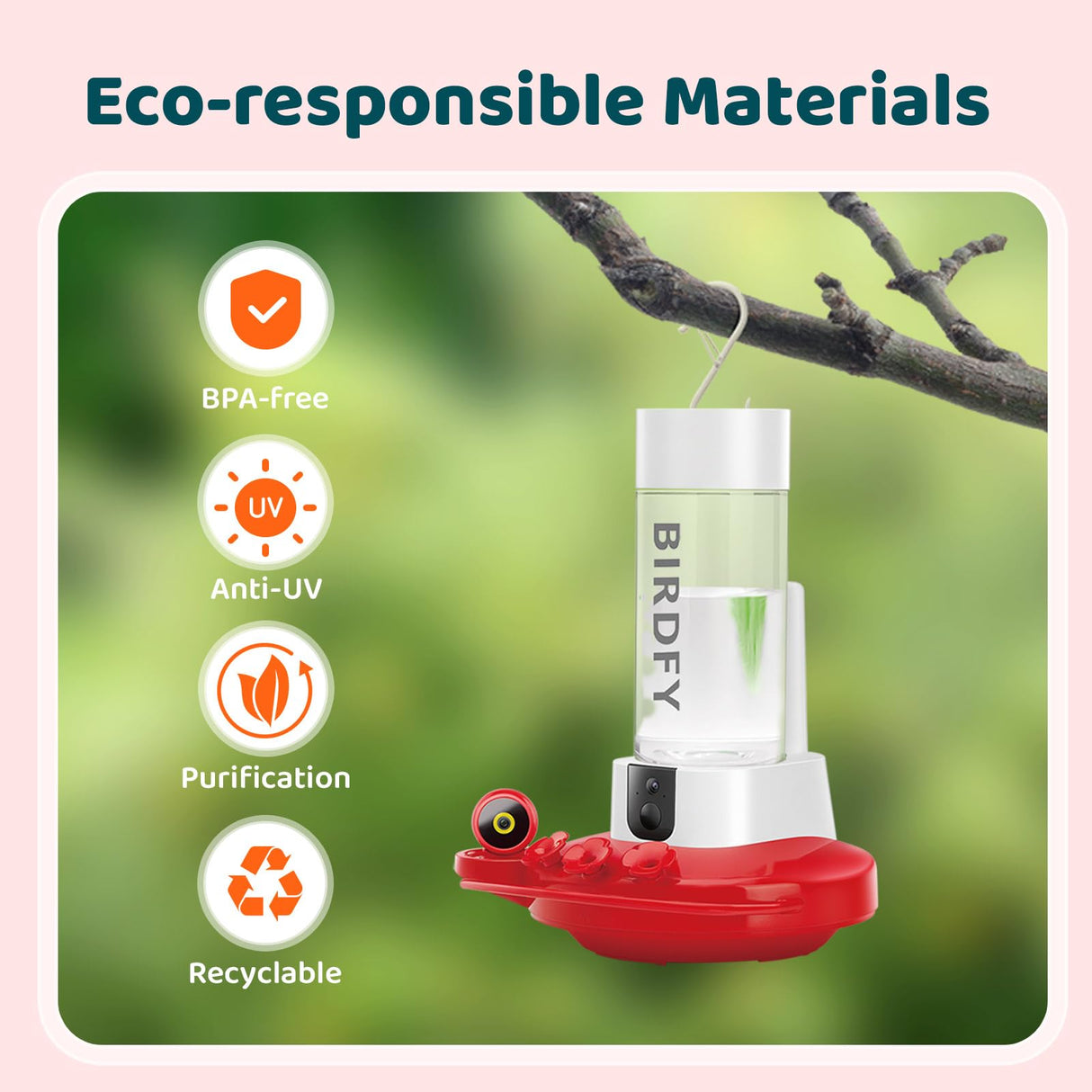 NETVUE Birdfy Hummingbird Feeder with Camera - 2K Dual Smart Cameras Solar Powered, Close-Up Bird Watching, Lifetime-Free AI Identify Hummingbird, Ant Moat & Instant Notifications (20 Ounces) NETVUE