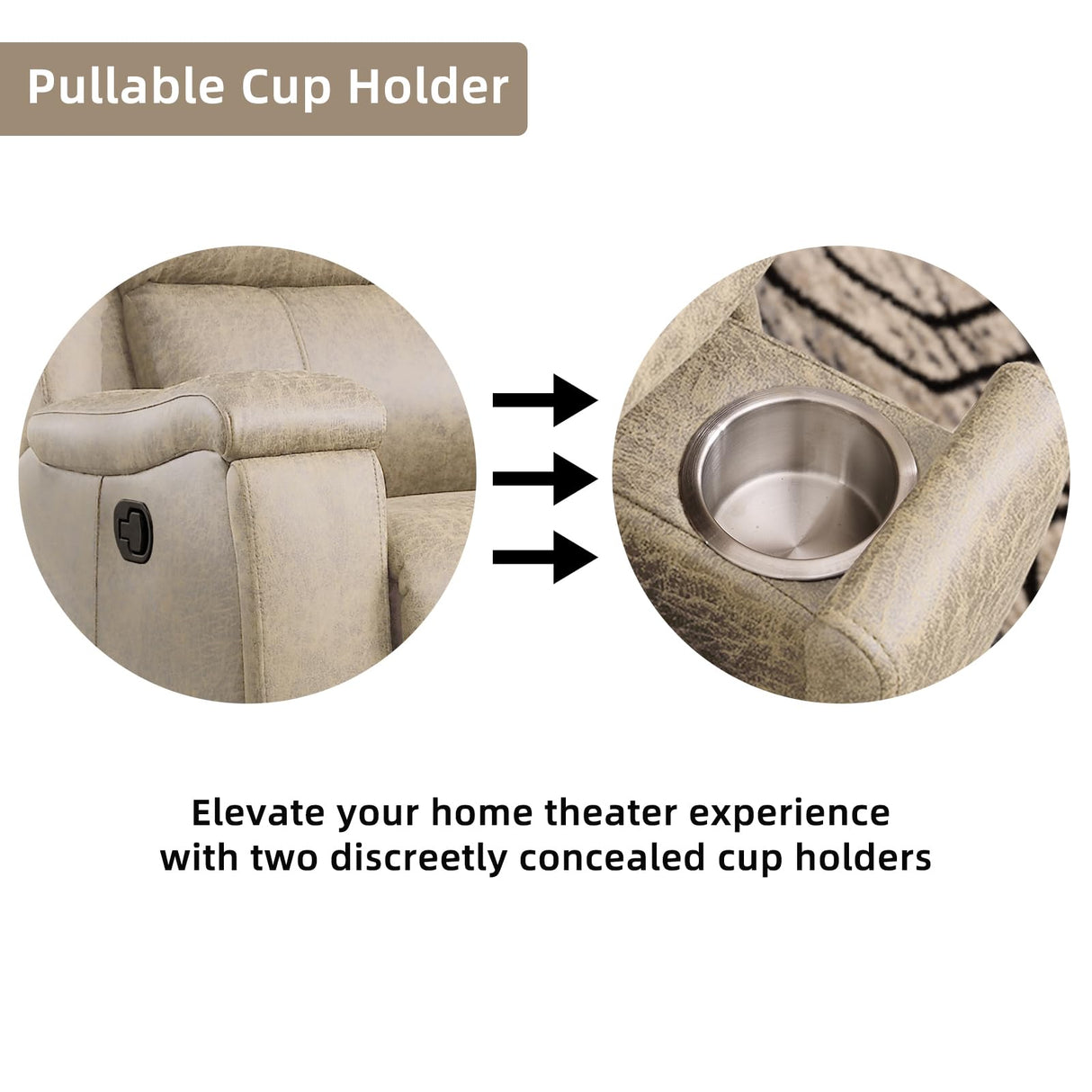 IOMOR Leather Recliner Chair, Manual Recliner Chair for Adults with Overstuffed Arms and Back, Single Sofa Recliner with Cup Holders for Living Room (1, Beige) IOMOR