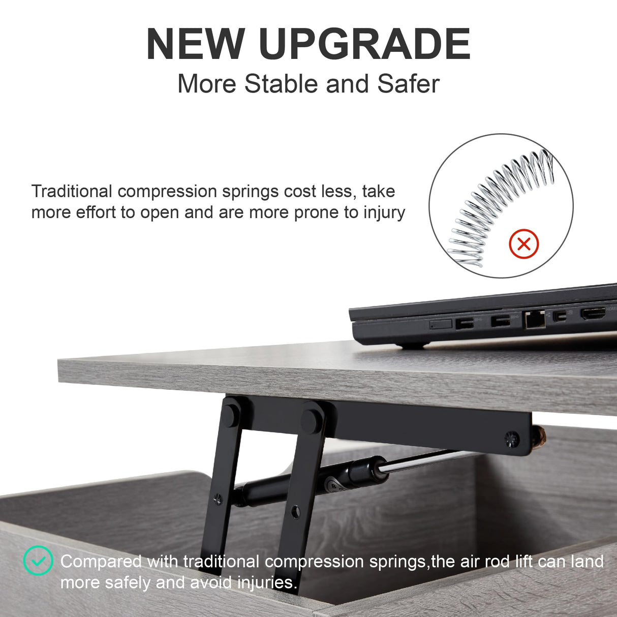 Furrnook 39" Lift Top Coffee Table with Hidden Compartment & Storage Shelf, Multifunctional Desk for Living Room, Home Office, Ergonomic Lift, Ample Storage for Gadgets & Essentials (Gray) Furrnook