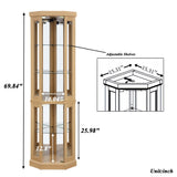 XZTUAJ Corner Curio Cabinet Display Case with Light, 69" H Glass Display Cabinet, Display Showcase Case Storage with Tempered Glass Door & Adjustable Glass Shelves for Living Room (Light Oak) XZTUAJ