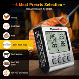 ThermoPro TP17 Dual Probe Digital Cooking Meat Thermometer Large LCD Backlight Food Grill Thermometer with Timer Mode for Smoker Kitchen Oven BBQ, Silver ThermoPro