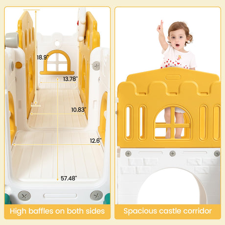 GAOMON 8 in 1 Toddler Slide Indoor Playground, Indoor Slide Toddler Playset for Toddlers 1-3, Kids Outdoor Playground with Slide, Basketball Hoop, Climber, Crawling Tunnel, Telescope, Toy Storage GAOMON