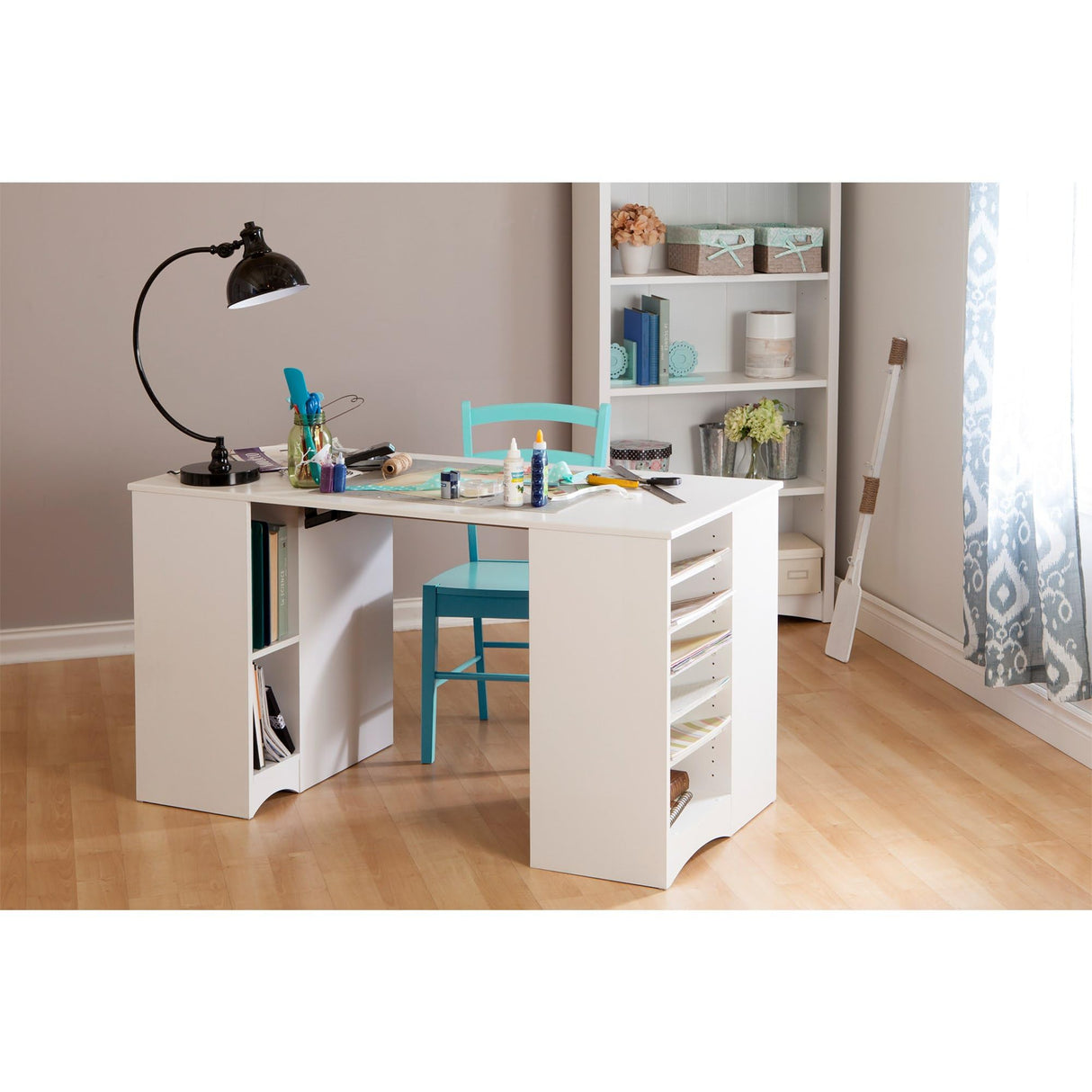 South Shore Artwork Craft Table with Storage, Pure White South Shore