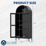 IDEALHOUSE 73In Tall Metal Arched Cabinet, Metal Storage Cabinet with 2 Adjustable Shelves,Modern Kitchen Pantry with Glass Door,Versatile Cupboard for Living/Dinning Room,Assembly Required Black IDEALHOUSE
