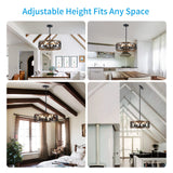 XINGQI Dining Room Chandelier 5-Light Black Modern Chandelier 21.7'' Farmhouse Drum Pendant Light Fixture for Living Room Kitchen Island Bedroom Office with Wood Grain Finish XINGQI