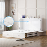 PUREMIND Murphy Bed Queen with Mattress Included - Solid Wood Hideaway Cabinet Bed with 2 Storage Drawers, USB Charging Ports & Headboard - Space-Saving Chest Beds for Home, Guest Room, White PUREMIND