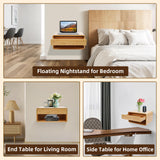 Peakora Bamboo Floating Nightstand with Storage Drawer Wall Mounted Bedside Table End Tables with Open Shelf Small Spaces Wall Mounted Shelf Storage Modern End Table for Bedroom, Natural Peakora
