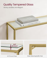VASAGLE Entryway Table, Console Table, Tempered Glass Tabletop, Modern Sofa Table, Easy Assembly, with Adjustable Feet, for Living Room, Entryway, Pale Gold and Transparent ULGT132A01 VASAGLE