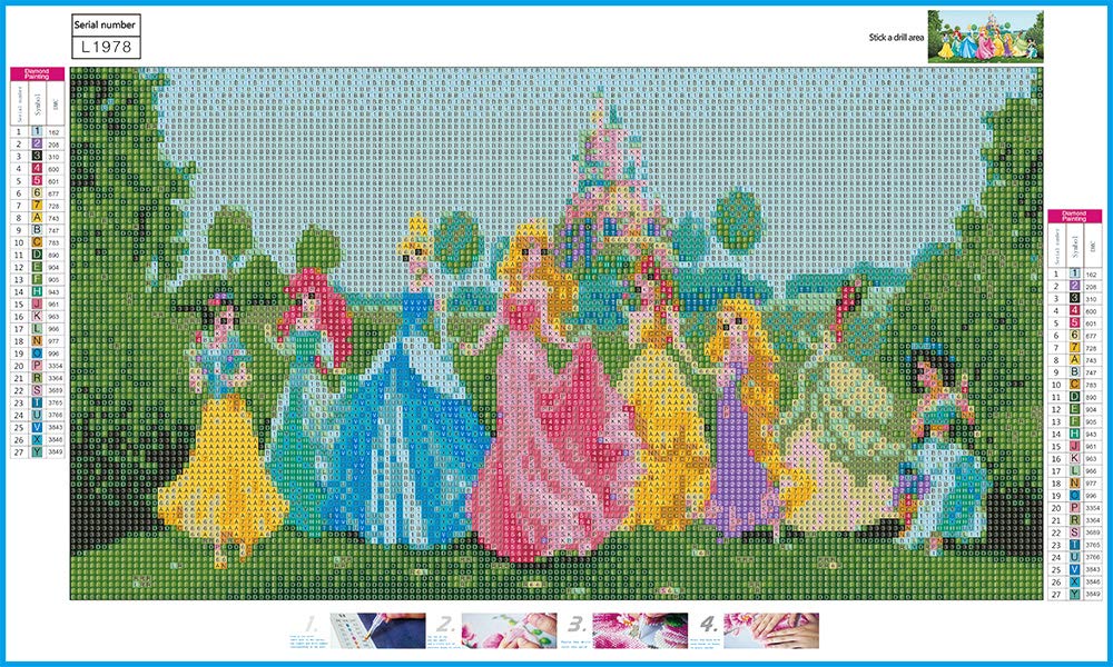 DIY 5D Diamond Art Kits Full Drill, Eight Pricesses Cinderella Aurora Ariel Belle Jasmine Tiana Rapunzel Rhinestone Embroidery Pictures Cross Stitch for Home Wall Decoration 11.81x19.68 inch Better Selection