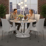 TesNus Round Dining Table Set for 4 with Chairs,Marble Top Pedestal Table and White Faux Leather Chairs, Modern Circular Kitchen Dining Table Set for Apartment, Modern Home,New House for 4 People TesNus