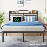 UOMEUR Queen Size Bed Frames with Smart Outlet and Galaxy Holographic Projection Lights,47.6" H Heavy Duty Metal Headboard,17" Hidden Storage,No Box Spring Needed/Noise-Free/Easy Assembly UOMEUR