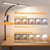 APMIEK LED Desk Lamp for Home Office, Remote Control Computer Desk Light Bright Table Lamp for Study Dimmable Desk Lighting with Clamp Adjustable Gooseneck, Double Head, 24W, Black APMIEK
