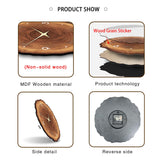 XNM MDF Wood Wall Clock for Living Room Decor - Rustic Wall Clocks Battery Operated 12 Inch - Brown Annual Ring Wall Clock Non Ticking (No Solid Wood) XNM