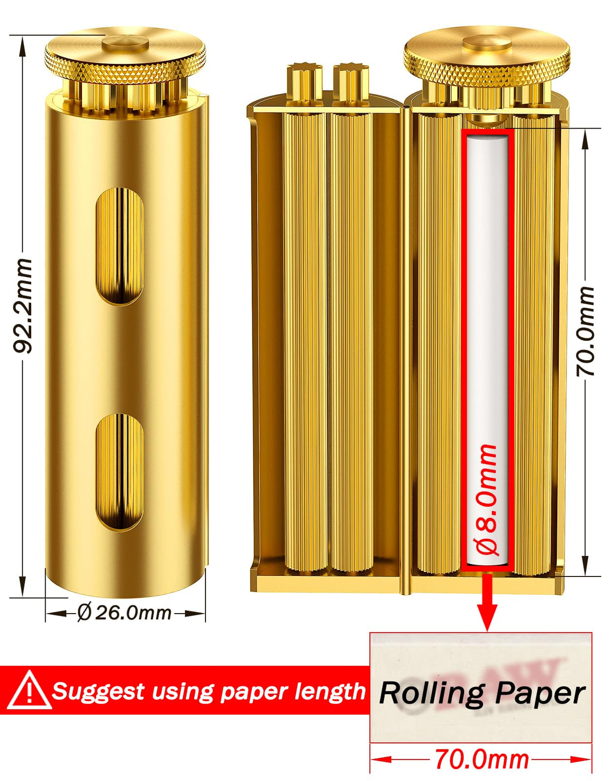 Vintage Cigarette Roller, Brass Cigarette Rolling Machine, Pure Copper Joint Roller Machine, Solid Brass Roller, Use with 70 mm Papers, Elegant and Luxurious Tobacco Roller for Men and Women ZHAOGOO
