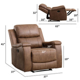 CANMOV Leather Recliner Chair Set of 2, Classic and Traditional Manual Recliner Chair with Overstuffed Arms and Back, Manual Single Sofa with Concealed Cup Holders,Nut Brown CANMOV