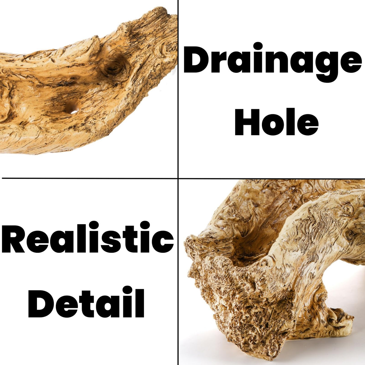 Pumtus Artificial Driftwood Planter, 16''L x 5''W x 5''H Sculpture Resin Succulent Flower Pot, Creative Imitation Wood Stump Log Bonsai Plant Pot, Cactus Container with Drainage Hole for Garden Pumtus