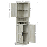 IRONCK Tall Corner Cabinet with 3 Wine Racks, Farmhouse Storage Cabinet with 4 Doors and Adjustable Shelves, Barn Door Design, Corner Bar Cabinet for Living Room, Kitchen, Laundry Room Rustic Maple IRONCK