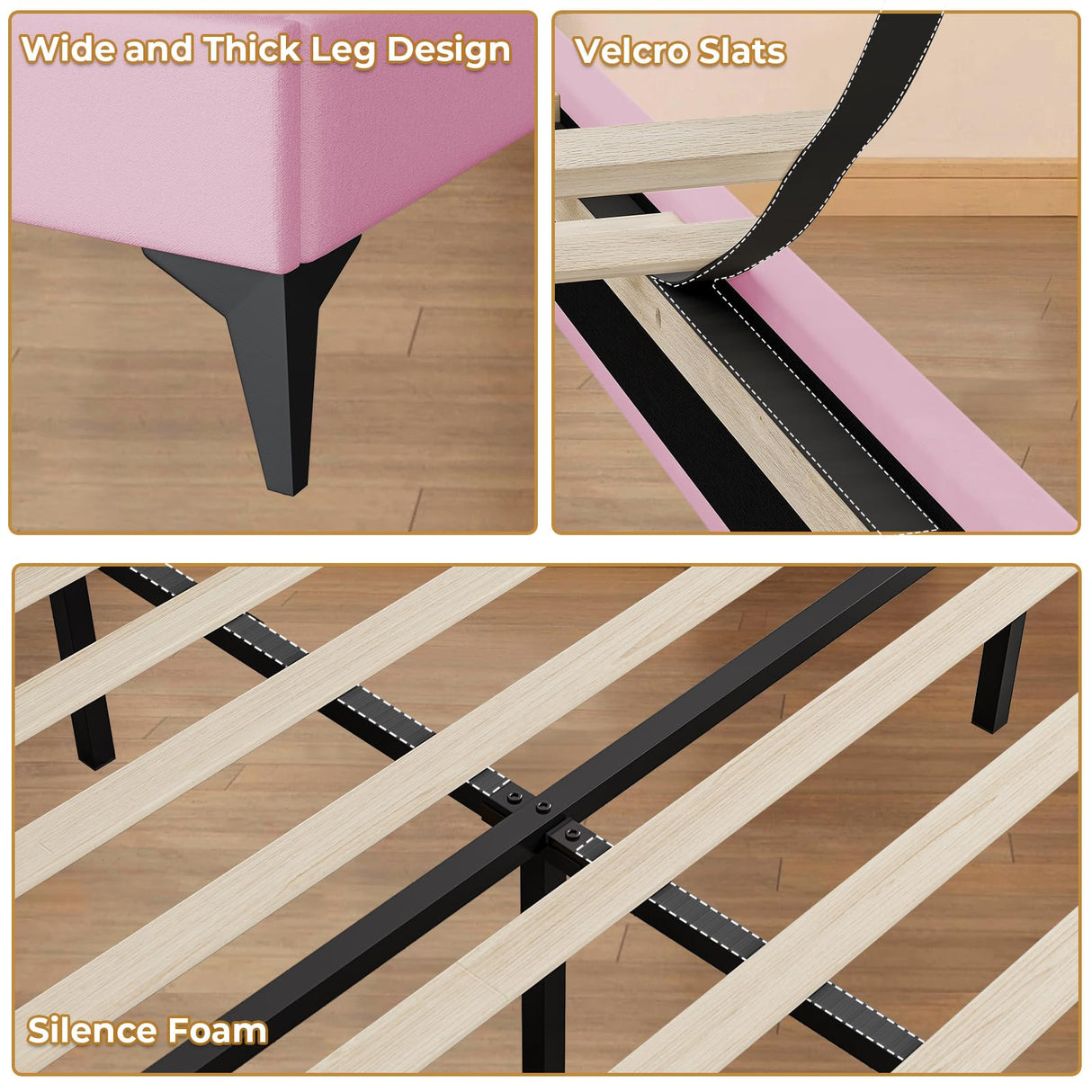 ADORNEVE Full Size Upholstered LED Bed Frame, Girls Bed with Adjustable Crystal Button Headboard, Velvet Princess Platform Bed for Girls, Solid Wooden Slats, Easy Assembly, Pink ADORNEVE