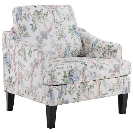 Bezseller Floral Accent Chair, Upholstered Reading Armchair with Wood Legs, Mid-Century Leisure Comfy Single Sofa Chair for Living Room, Bedroom, Home, Office, White Floral Bezseller