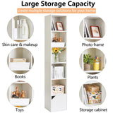IBUYKE 6 Tier Narrow Bookcase with Doors, Cube CD DVD Storage Cabinet,Slim Media Tower Rack,Cabinet,White Bookcase Display Storage Shelves for Small Spaces,for Home Office White UWBC001W IBUYKE