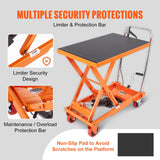 VEVOR Hydraulic Lift Table Cart, 500lbs Capacity 28.5" Lifting Height, Manual Single Scissor Lift Table with 4 Wheels and Non-Slip Pad, Hydraulic Scissor Cart for Material Handling, Orange VEVOR