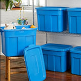 Rubbermaid Roughneck Tote 18 Gal, 6 Pack, Made in USA, Heritage Blue, Rugged Plastic Stackable Storage Bins with Lids and Handles Rubbermaid