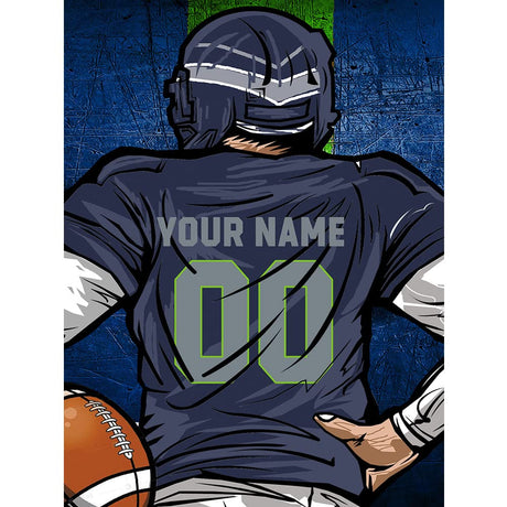 Custom Football Diamond Painting with Name and Number,Customized Sports Fan Jersey Painting,Personnalized Football Player Diamond Art for Home Decor (Seattle Navy-Blue) Weadatty