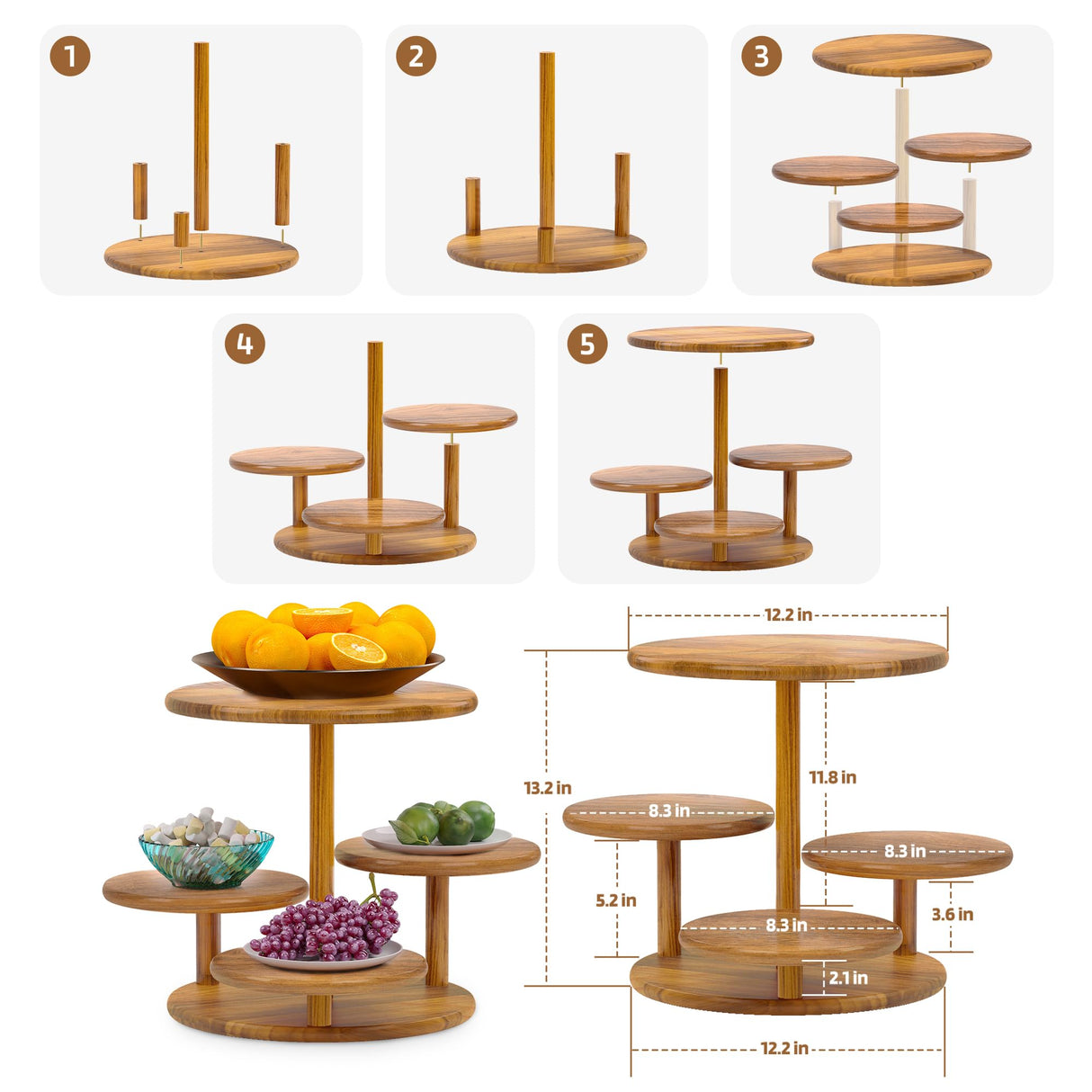 HURZMORO 4 Tier Round Cupcake Tower Stand for 50 Cupcakes,Wood Cake Stand with Tiered Tray Decor,Farmhouse Tiered Tray Decor,Cupcake Display for Birthday Graduation Baby Shower Tea Party HURZMORO