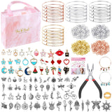 Thrilez 300Pcs Charm Bangle Bracelets Making Kit with Expandable Bangles, Charms, Jump Rings and Pliers for Jewelry Making Bangle Bracelets (with Gift Box and Tools) Thrilez