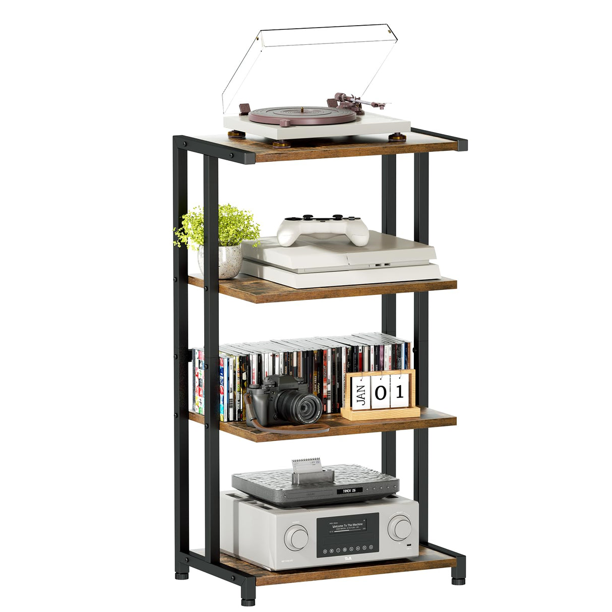 ERYTLLY 4-Tier AV Media Stand - Corner Game Console Shelf and Small Entertainment Stand - Audio Rack for TV, Small Media Console Organizer ERYTLLY