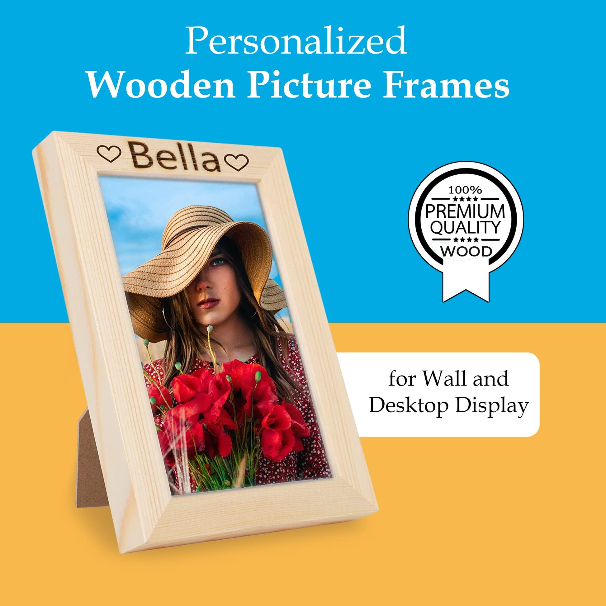 Personalized Wooden Picture Frames 4x6 in - Light Wood Vintage Picture Frames - Custom Rustic Wood Photo Frames for Wall and Desktop Display - Customized 4x6 Picture Frame Gift - WoodArtSupply